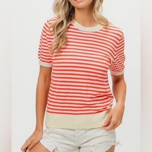 BIBI Short Sleeve Stripe Knit Top